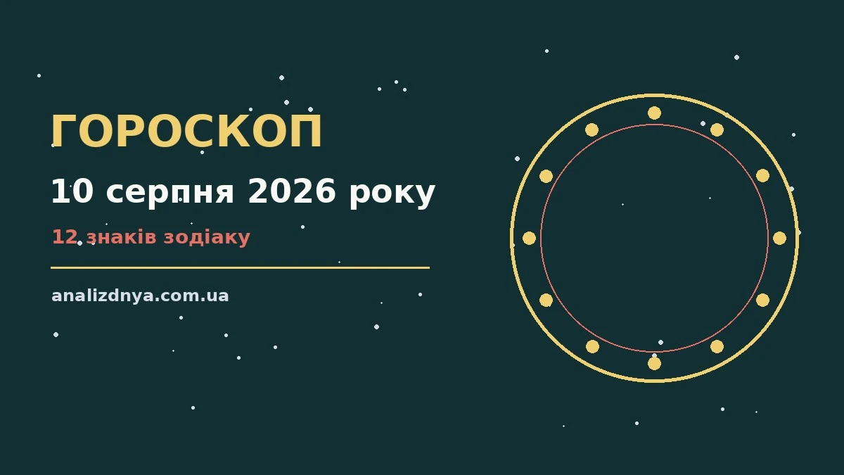 Зоряне небо над містом увечері 10 серпня 2026 року, символічний гороскоп